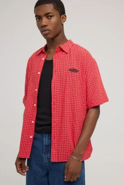 Secure Check Oversize Short Sleeve Shirt Red/White