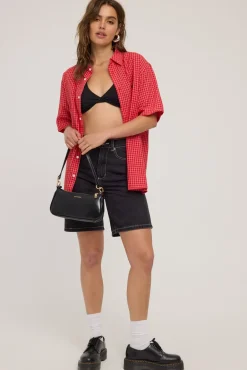 Secure Check Oversize Short Sleeve Shirt Red/White