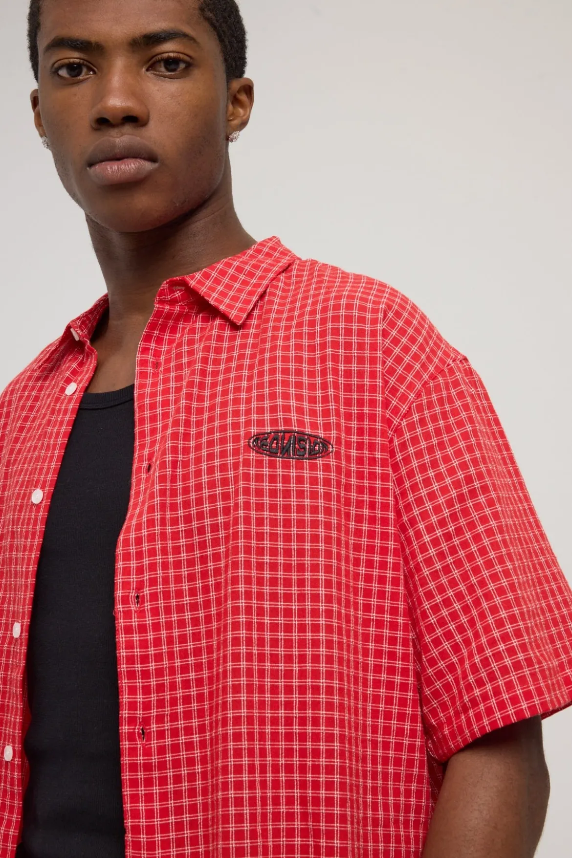 Secure Check Oversize Short Sleeve Shirt Red/White