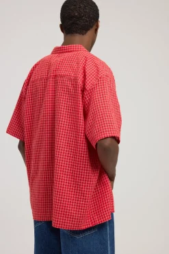 Secure Check Oversize Short Sleeve Shirt Red/White