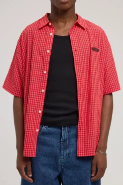 Secure Check Oversize Short Sleeve Shirt Red/White