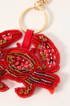 Sequin Crab Keyring Red
