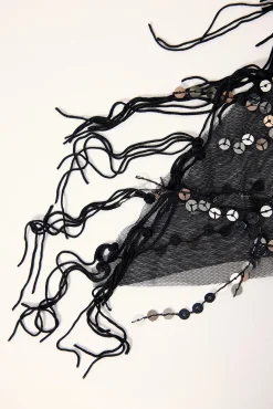 Sequin Tassel Scarf Black