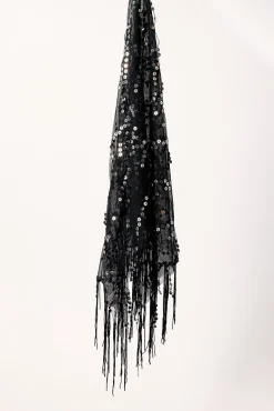 Sequin Tassel Scarf Black