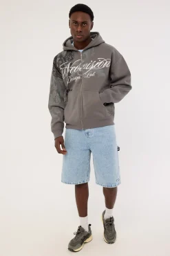 Seraph Zip Through Cropped Street Hoodie Smoke Grey