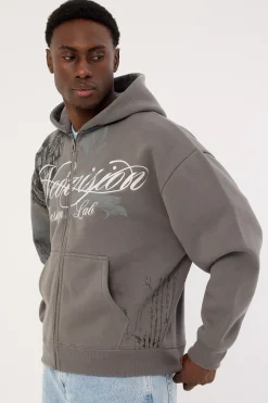 Seraph Zip Through Cropped Street Hoodie Smoke Grey