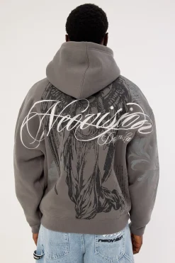 Seraph Zip Through Cropped Street Hoodie Smoke Grey
