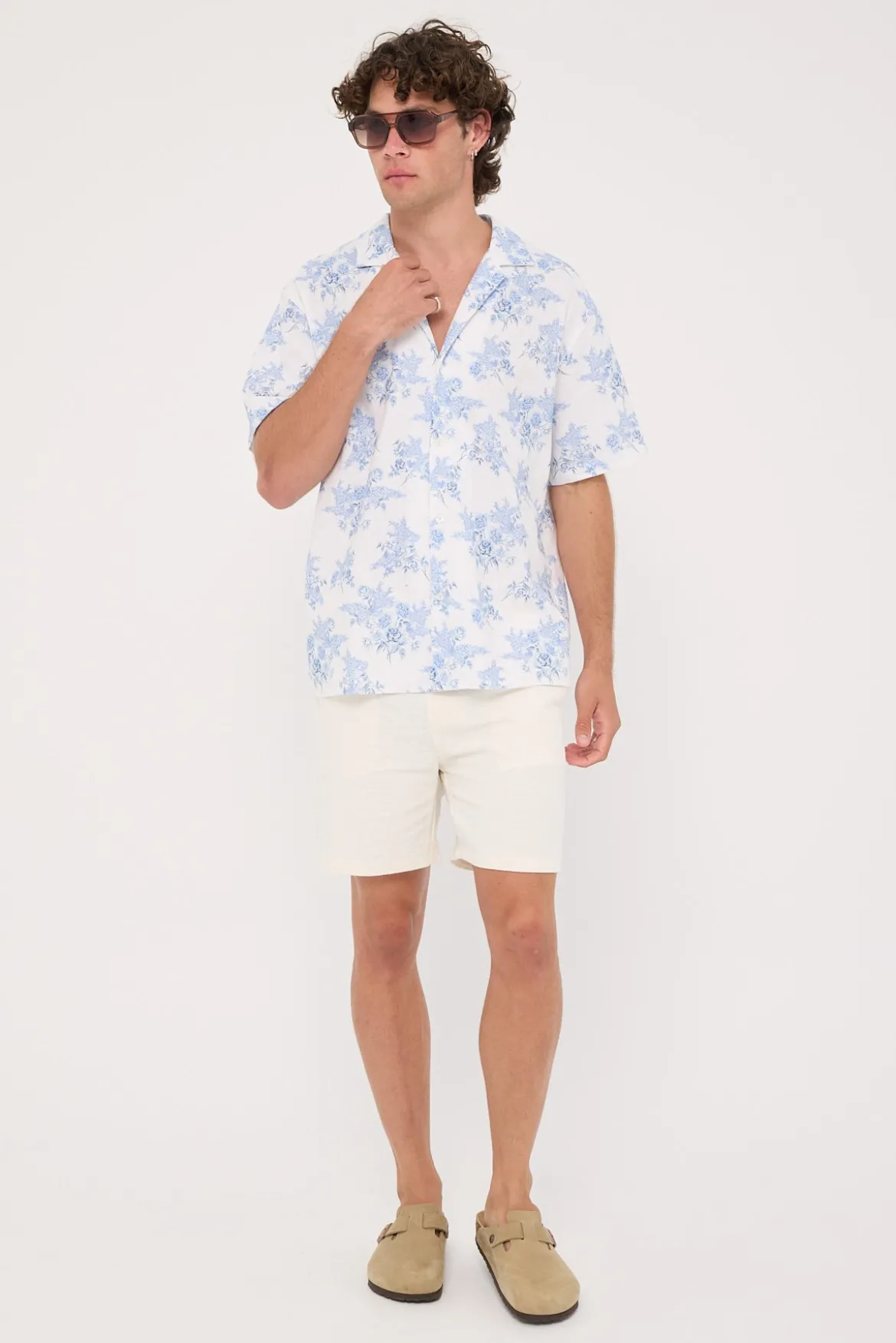 Serene Linen Resort Shirt White/Blue