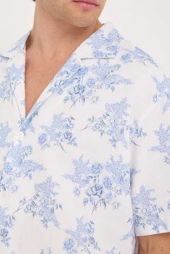 Serene Linen Resort Shirt White/Blue