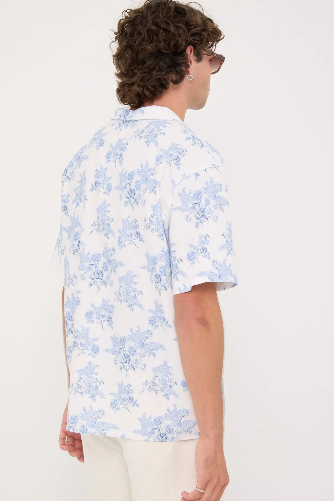 Serene Linen Resort Shirt White/Blue