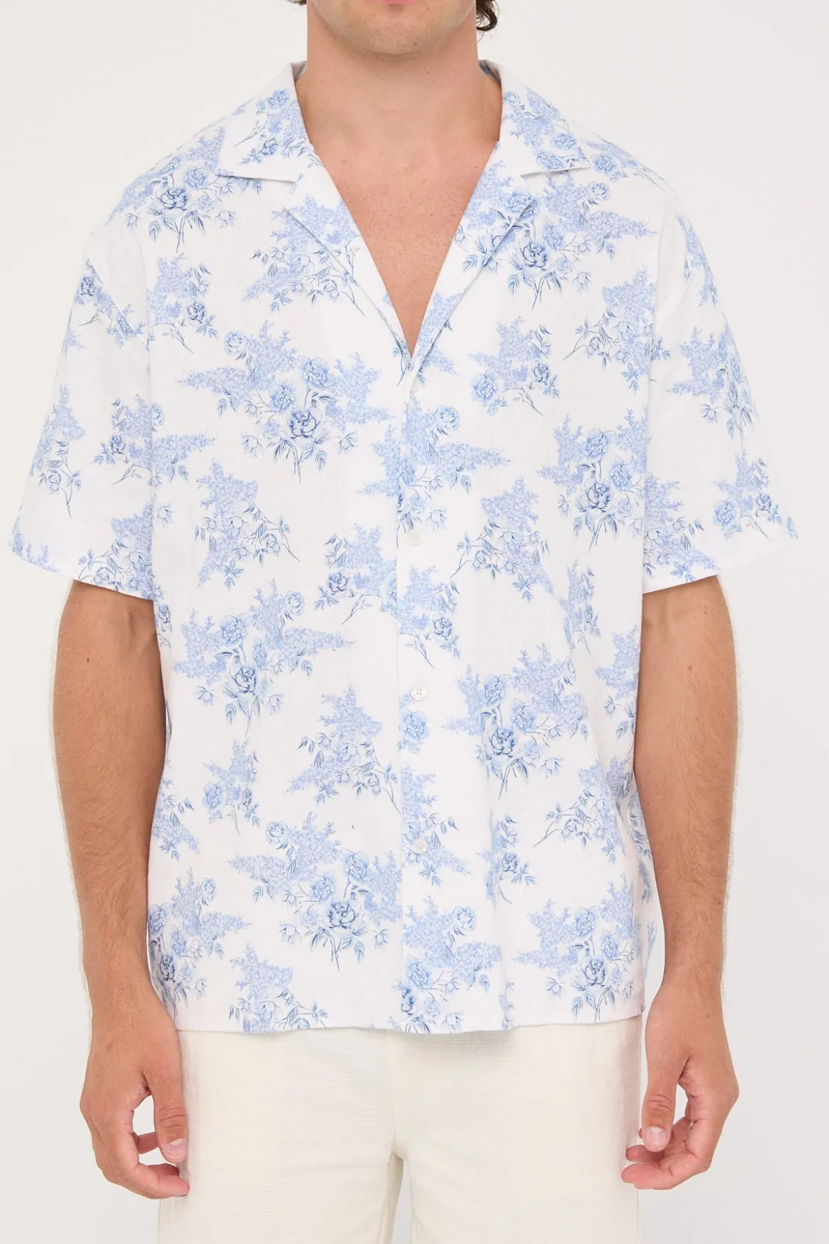 Serene Linen Resort Shirt White/Blue