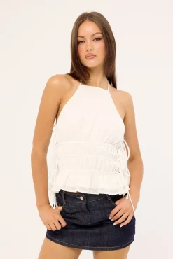 Serra Ruched Tie Top Off White