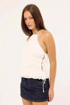 Serra Ruched Tie Top Off White