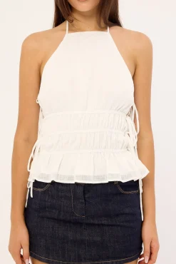 Serra Ruched Tie Top Off White