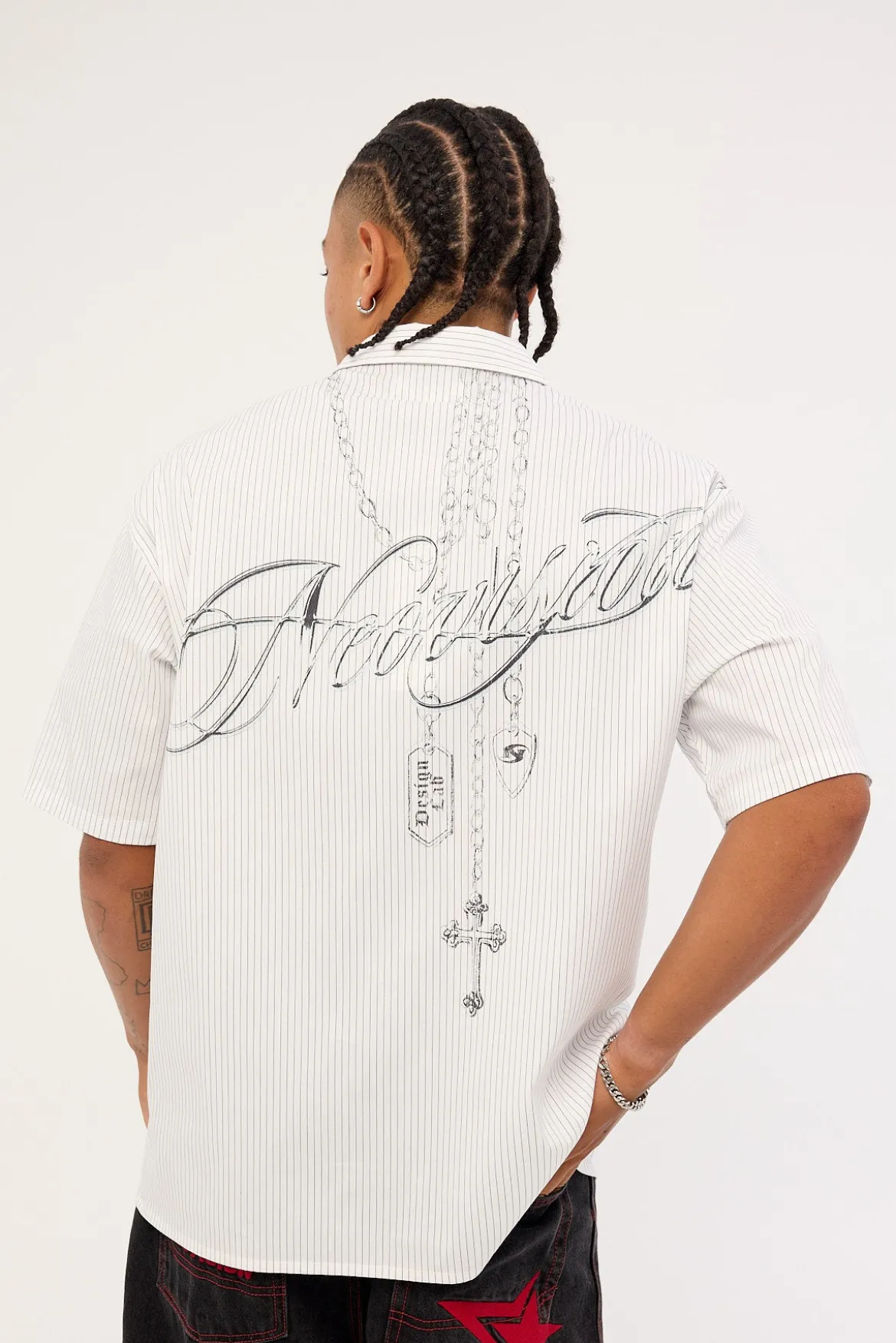 Shackle Oversize Shirt White/Black Stripe
