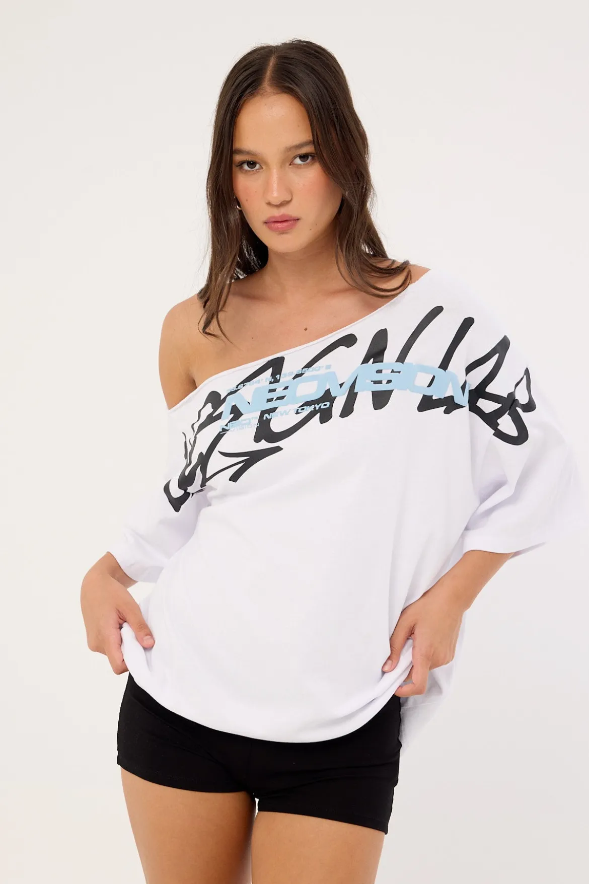 Shard Off Shoulder Relaxed Tee White