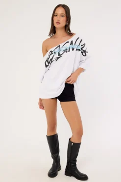 Shard Off Shoulder Relaxed Tee White