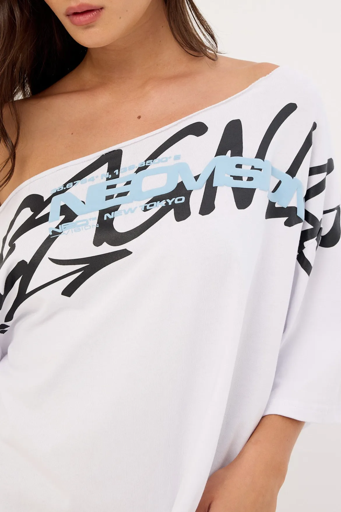 Shard Off Shoulder Relaxed Tee White