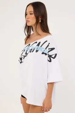 Shard Off Shoulder Relaxed Tee White
