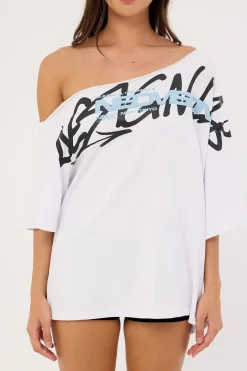 Shard Off Shoulder Relaxed Tee White
