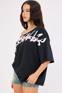 Shard Off Shoulder Relaxed Tee Black