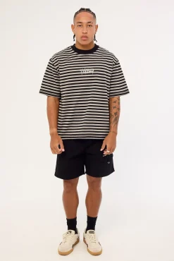 Shattered Stripe Box Fit Oversize Cropped Tee Grey Stripe