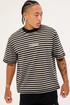 Shattered Stripe Box Fit Oversize Cropped Tee Grey Stripe