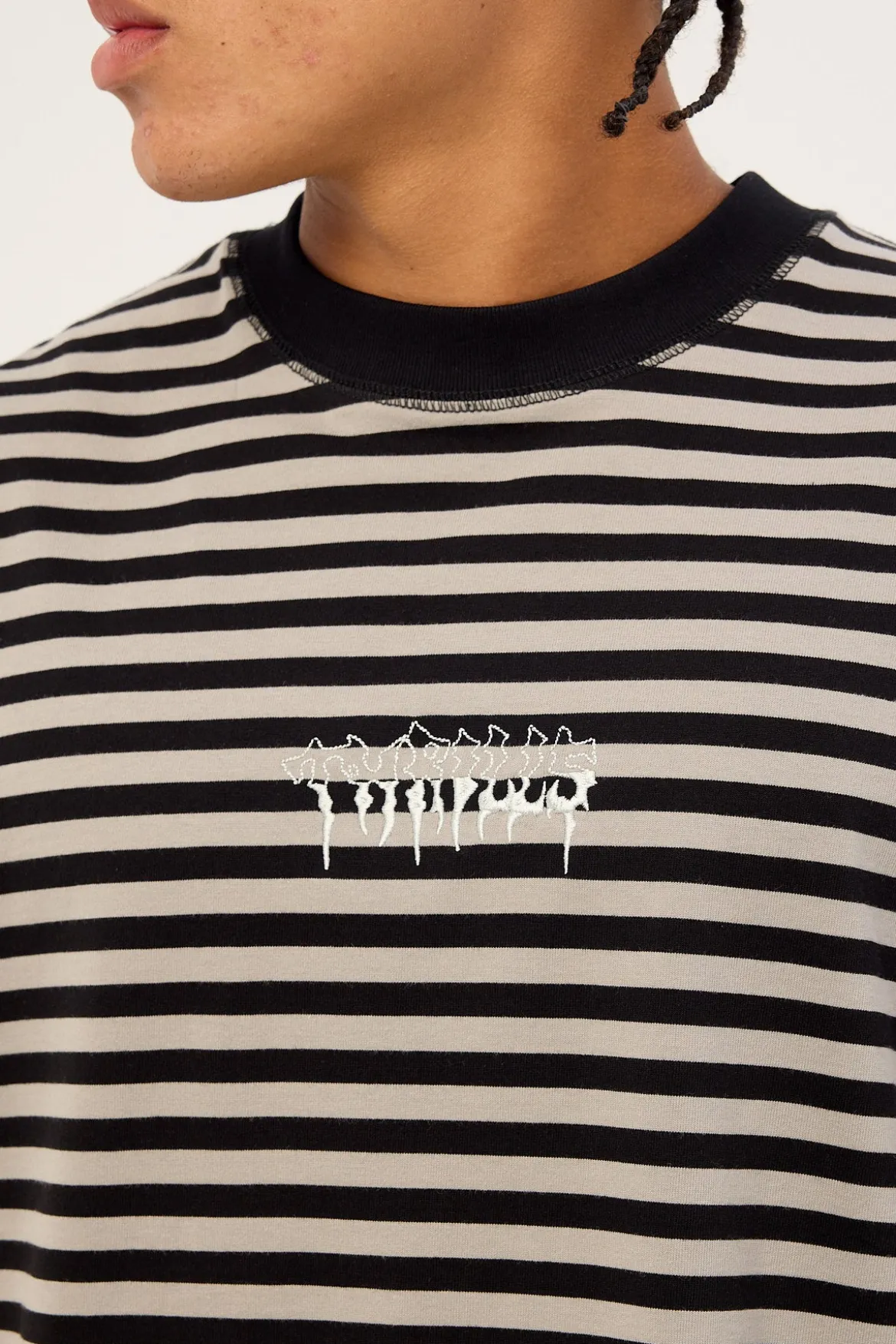 Shattered Stripe Box Fit Oversize Cropped Tee Grey Stripe