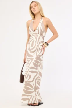 Shea Halter Maxi Dress Taupe Print