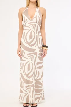 Shea Halter Maxi Dress Taupe Print