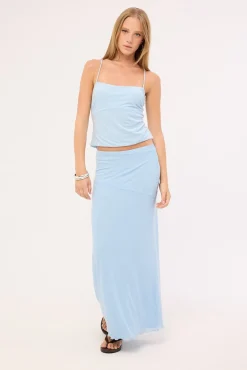 Shimmer Asymmetrical Midi Skirt Blue