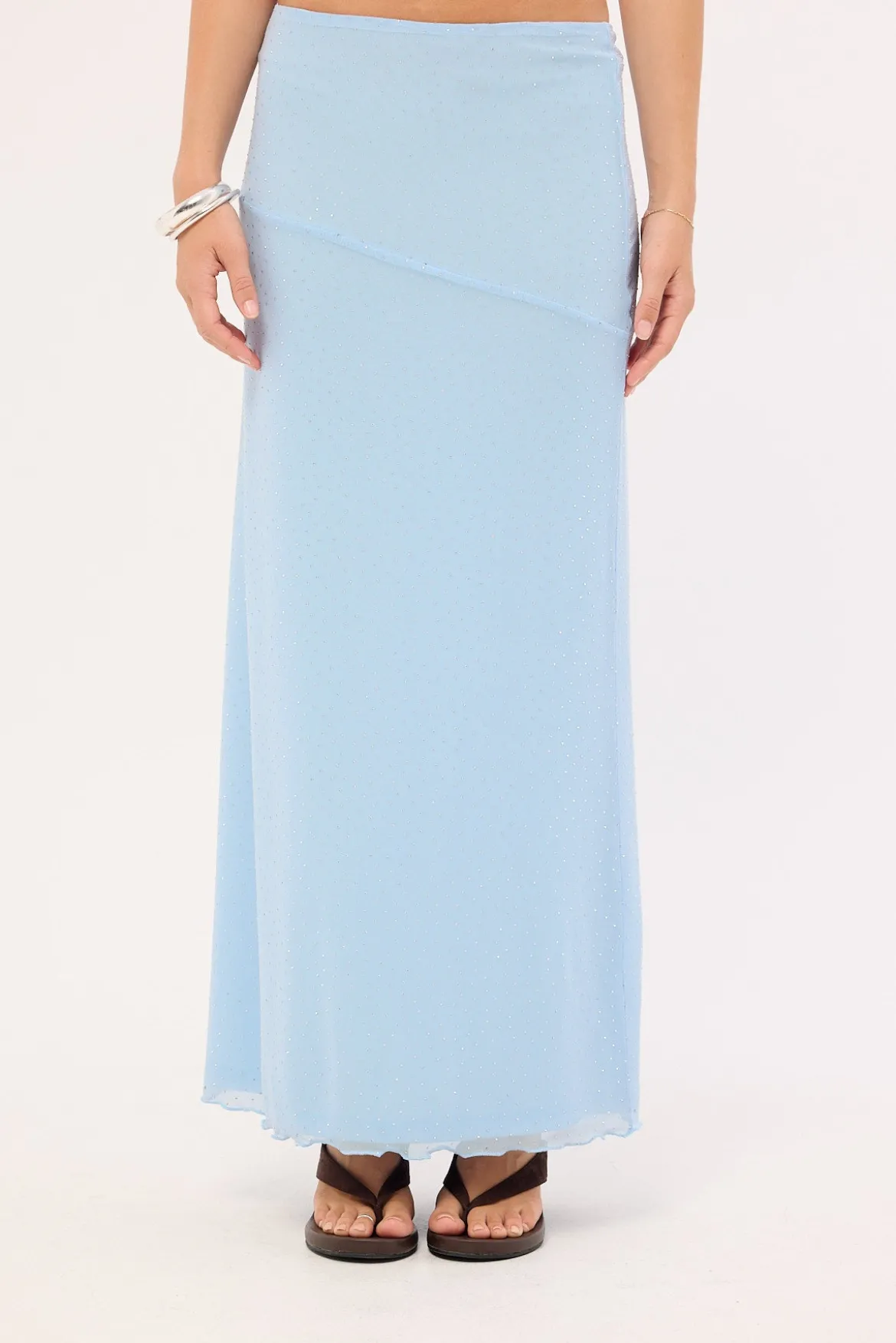 Shimmer Asymmetrical Midi Skirt Blue