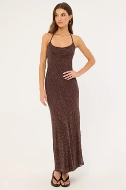 Shimmer Halter Glitter Maxi Dress Brown