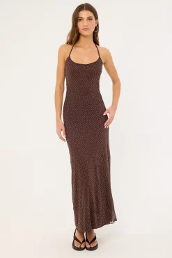 Shimmer Halter Glitter Maxi Dress Brown