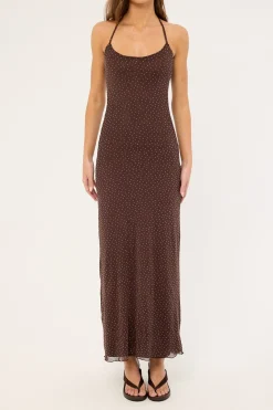Shimmer Halter Glitter Maxi Dress Brown