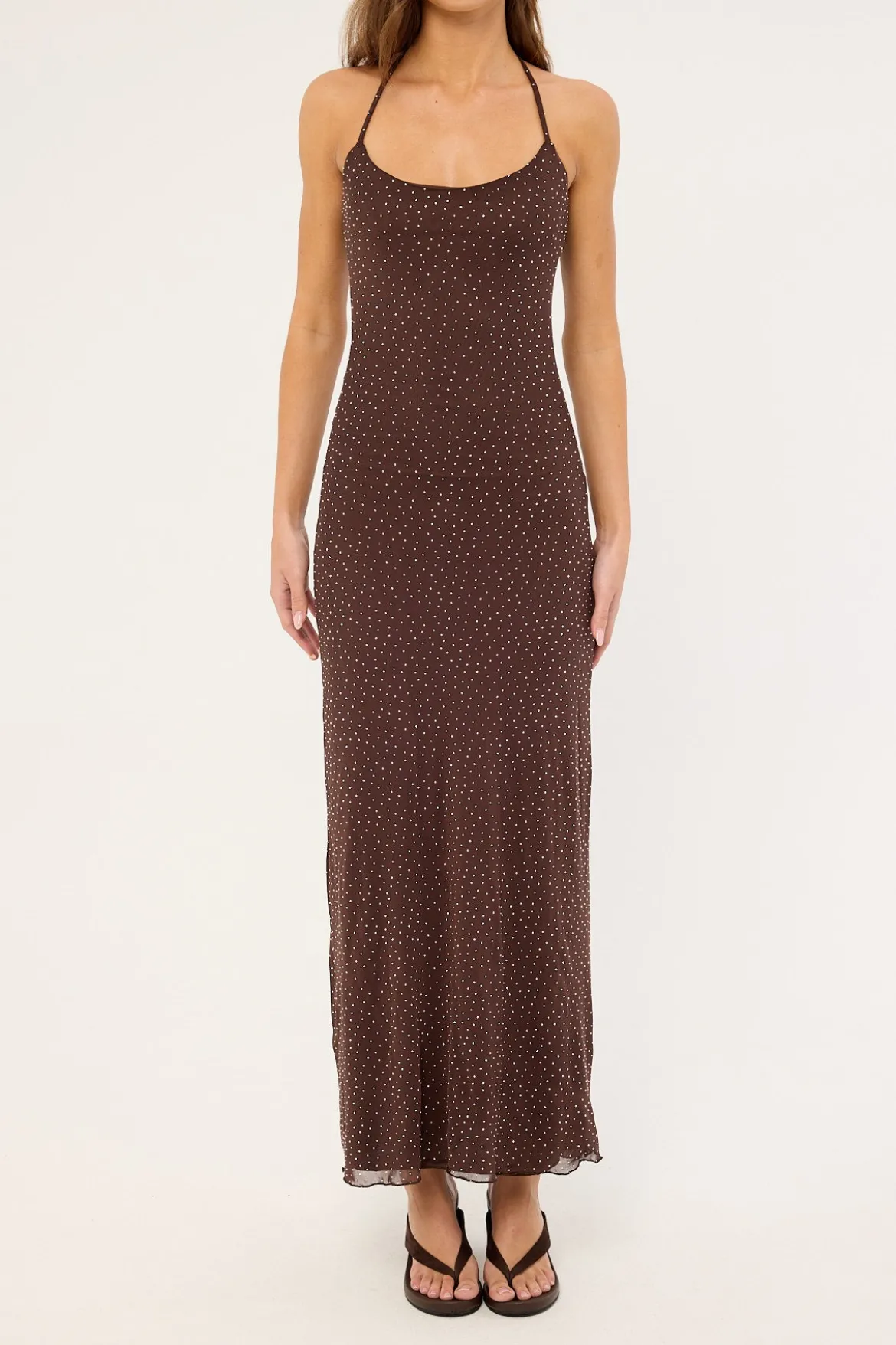Shimmer Halter Glitter Maxi Dress Brown
