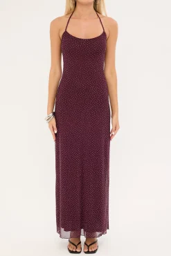 Shimmer Halter Glitter Maxi Dress Plum