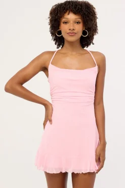 Shimmer Tie Back Mini Dress Pink