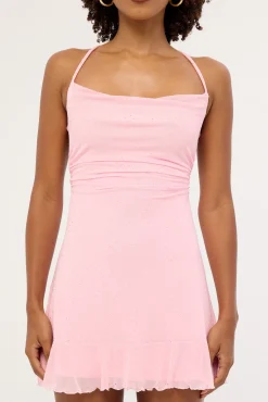 Shimmer Tie Back Mini Dress Pink