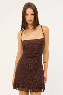 Shimmer Tie Back Mini Dress Dark Brown