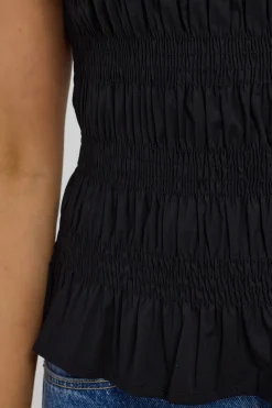 Shirred High Neck Top Black
