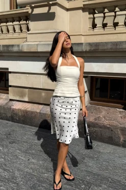Shoreline Midi Skirt Cream Polka