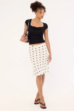 Shoreline Midi Skirt Cream Polka