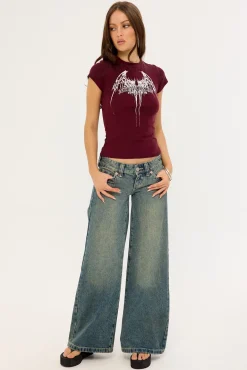 Shroud Lace Back Baby Tee Burgundy