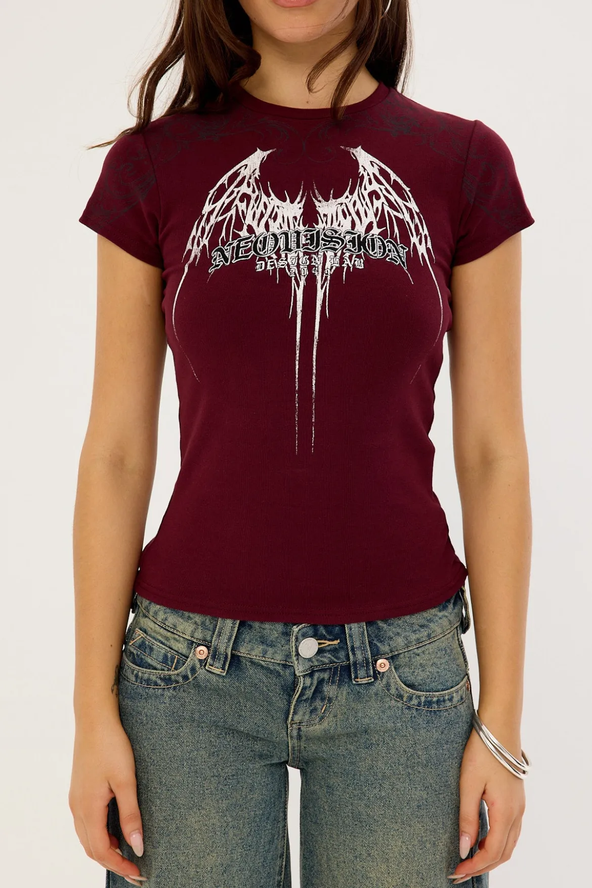 Shroud Lace Back Baby Tee Burgundy