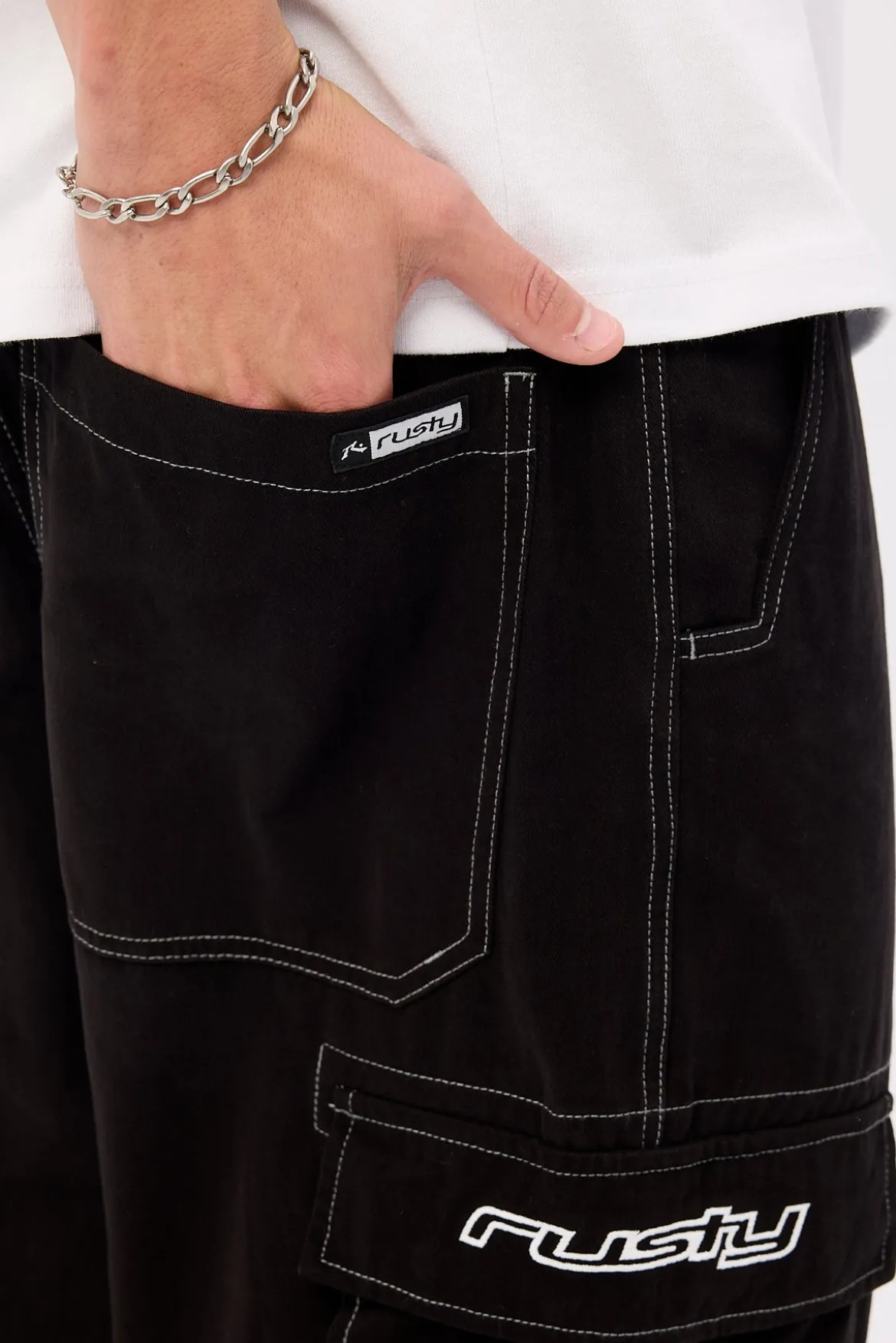 Side Quest Elastic Cargo Pant Black