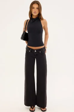 Siena Halter Cowl Top Black