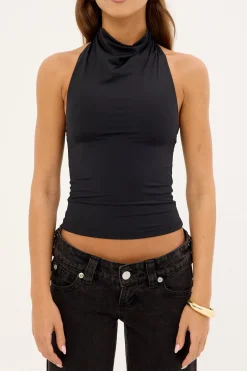 Siena Halter Cowl Top Black