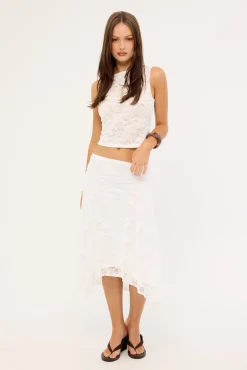 Sienna Lace Midi Skirt White