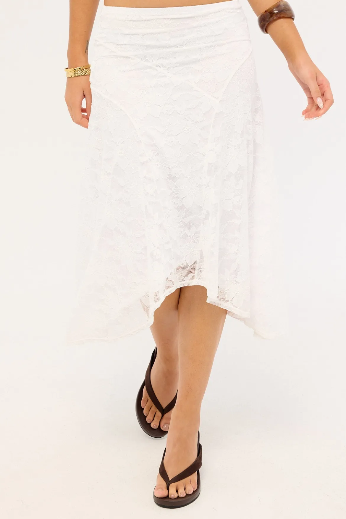 Sienna Lace Midi Skirt White
